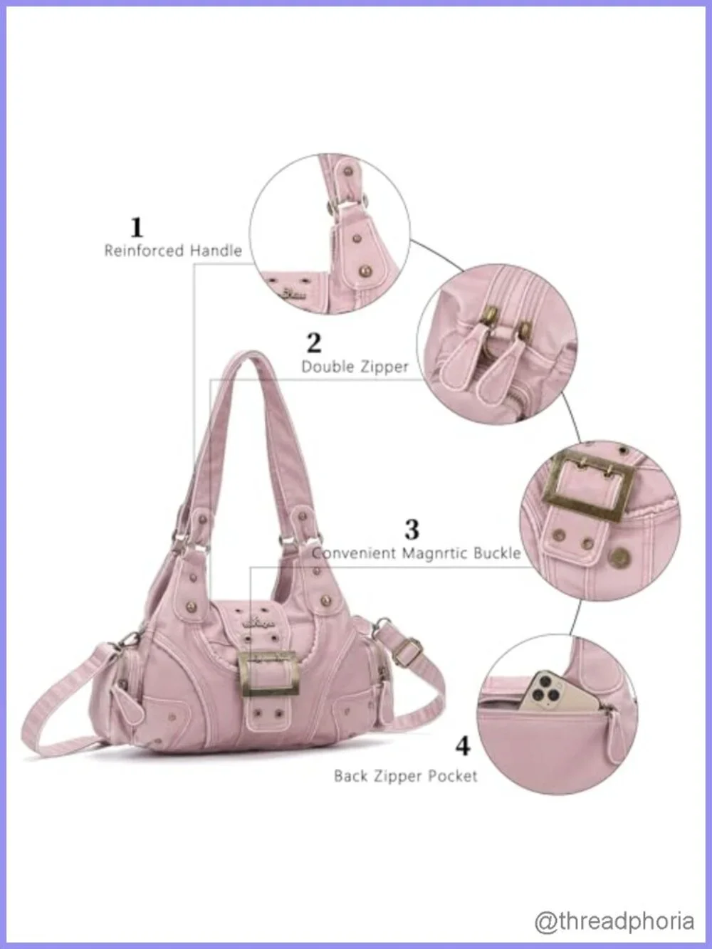 Vegan Leather Hobo Purse Shoulder Handbag Multi-Pocket Crossbody Bag Tote